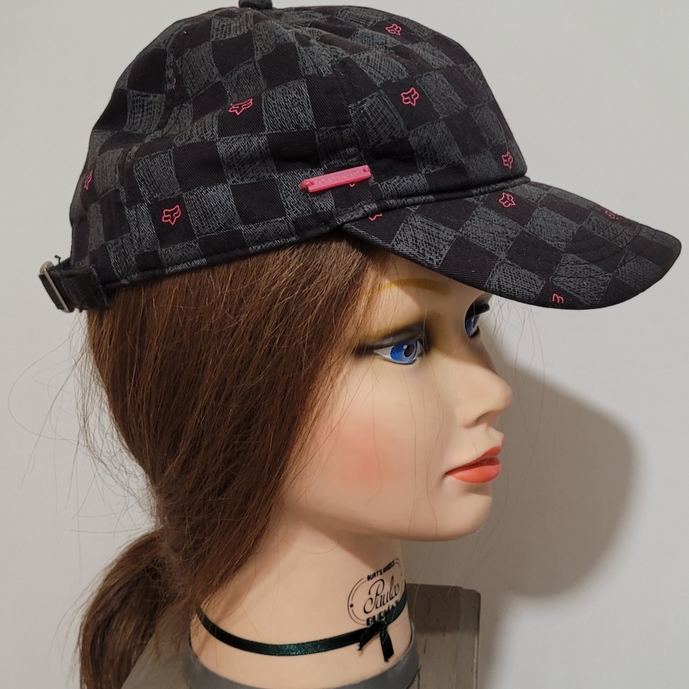 Fox Women's Black Checkered Cap with Pink Accents
